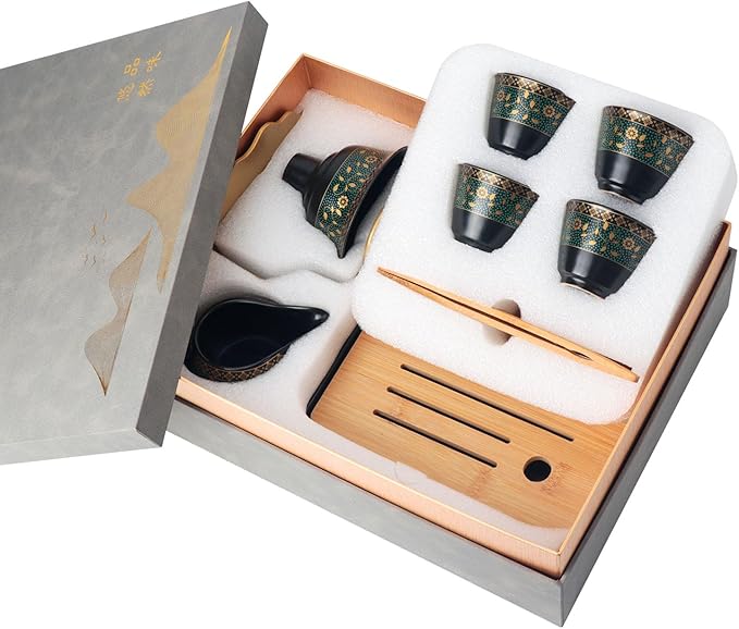 Bsigo Lazy Kungfu Ceramic Tea Set Semi Automatic Drip Rotating with Infuser Ceramic Teapot Set (4 cups), Magnetic Water Diversion Semi-Automatic Teapot Set Chinese Gongfu Porcelain Tea Pot Set - Bloomnest