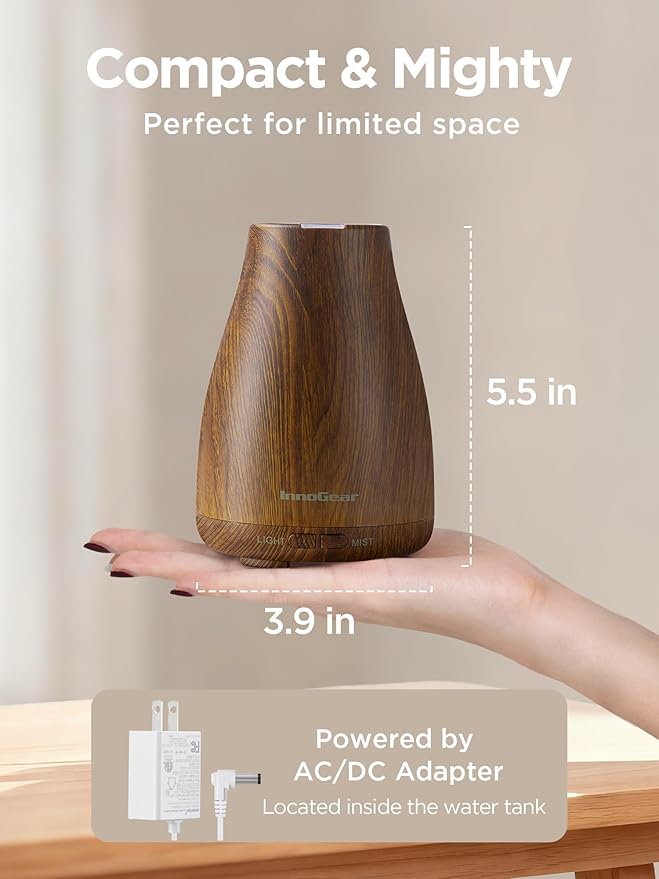 InnoGear Essential Oil Diffuser, Ultrasonic Diffusers for Home Aromatherapy Humidifier for Bedroom Room 7 Colors LED 2 Mist Mode Auto Off, Bronze - Bloomnest
