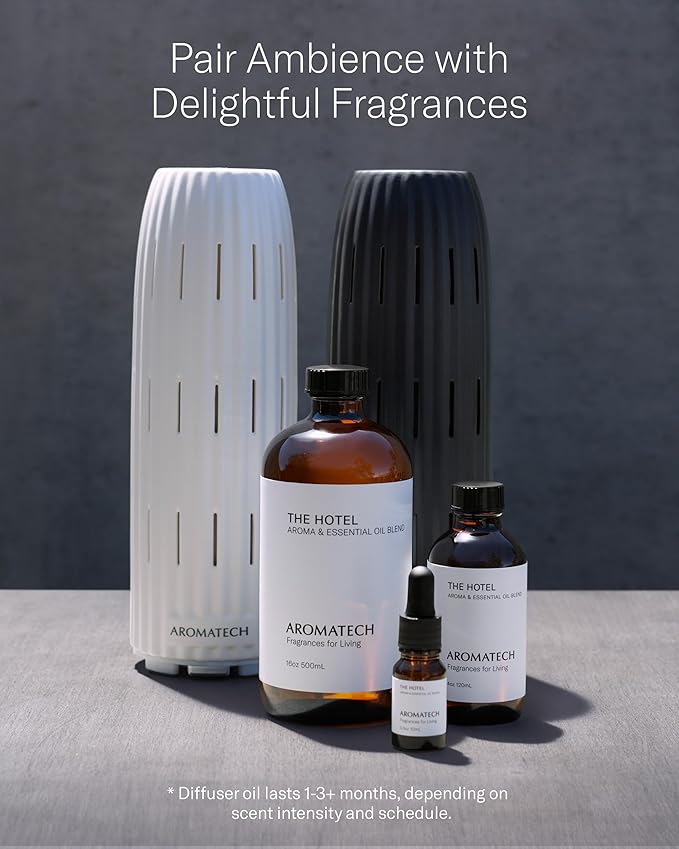 AromaTech Ambience Scent Diffuser for Essential Oil Blends & Fragrances – Waterless Scent Machine w/Bluetooth for Home, Bathroom Boutiques, Hotel, Spa – Charcoal - Bloomnest