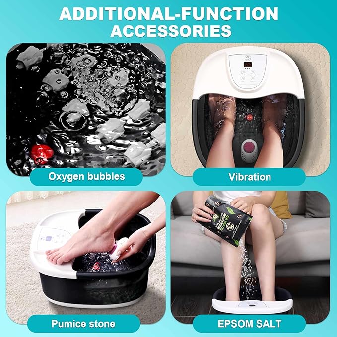 Foot Spa Bath Massager with Heat, Foot Bath with 22 Massage Rollers, Temperature Control, Jets, Bubbles, Epsom Salt and Vibration. Pedicure Foot Spa for Relaxation - Black