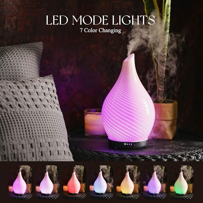 Porseme 280ml Essential Oil Diffuser Glass Color Changing Aroma Air Diffusers Aromatherapy Ultrasonic Cool Mist Humidifier 7 Running Hours Waterless Auto-Off for Sleeping, Yoga, Spa (Pure Pink) - Bloomnest