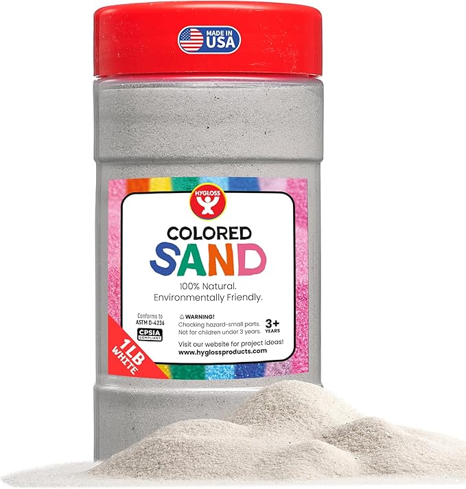 Hygloss Colored Sand for Crafts – 1 lb Bottle, White – Vibrant Colorful Fine Sensory Play Sand Art Kits for Kids – Classroom Activities for Children 3 4 5 6 7 8 9 10 11 12 – Safe for Ages 3+ - Bloomnest