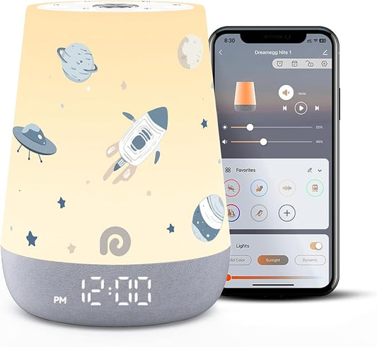 Dreamegg Nite 1 - Baby Sound Machine, Sleep Trainer, Night Light for Kids, Ok to Wake Alarm Clock, 34 Soothing Sounds, App Control, White Noise Sound Machine for Baby Kids Toddler Nursery(Star Travel) - Bloomnest