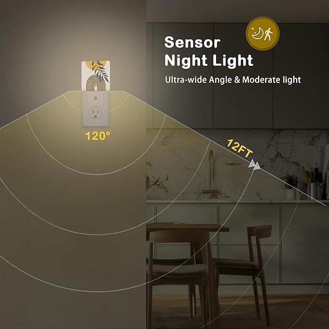 Boho Sun Leaves Night Light,Plug in Night Light, Dusk to Dawn Sensor Nightlights for Stairway/Hallway/Kitchen/Bedroom/Bathroom 0.5W - Bloomnest