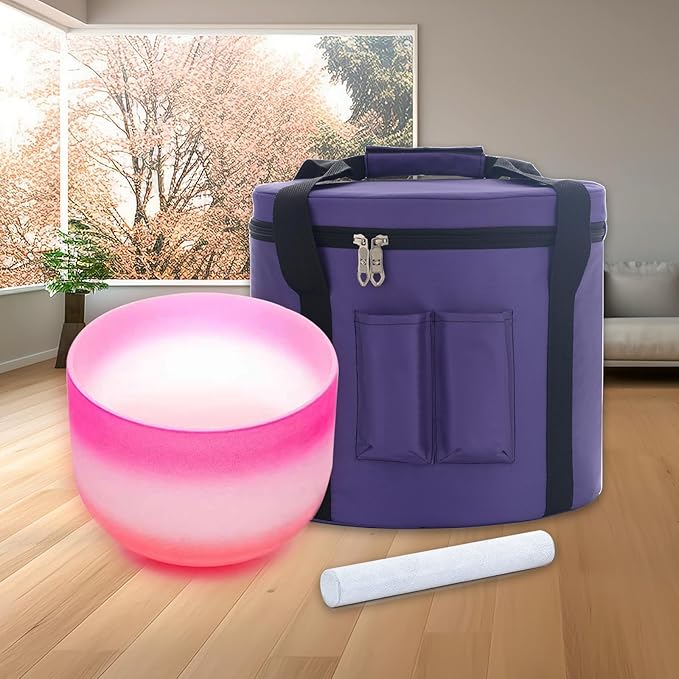 KVKA 10 Inch F Note Heart Chakra Rainbow Quartz Frosted Crystal Singing Bowl with Carrying Case for Sound Healing Yoga Bath - Bloomnest