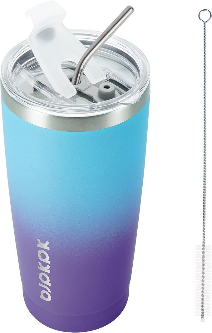 BJPKPK 20 oz Stainless Steel Vacuum Insulated Tumblers with Lids and Straw Reusable Travel Water Mug Double Wall Coffee Cup for Women and Men,Ocean Dream - Bloomnest