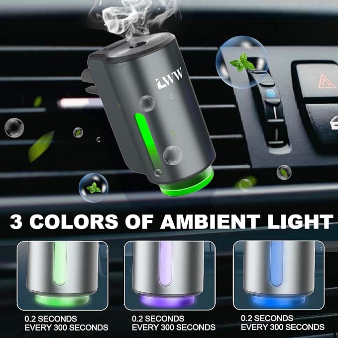 Car Air Freshener - Smart Adjustable 3-Speed Intensity, Rechargeable Humidifier Car Essential Oil Diffuser - Comes with 8 Bottles of 10ml Perfume (Gray) - Bloomnest