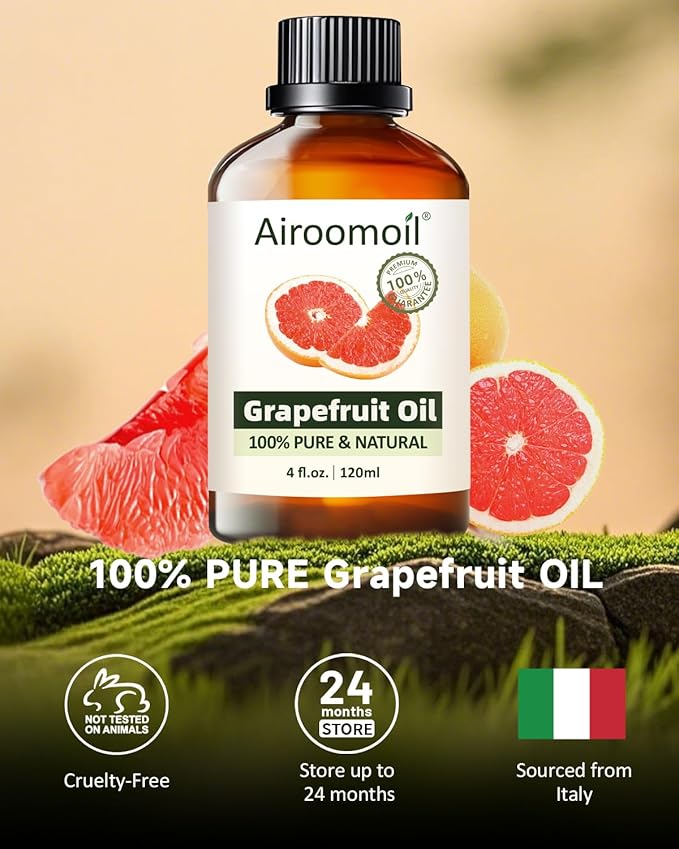 Grapefruit Essential Oil 4 Fl Oz (120ml), 100% Natural & Undiluted, Bright Citrus Scent for Diffusers, DIY Soap, Candles & Bath Bombs, Large Value Bottle for Everyday Aromatherapy Airoomoil