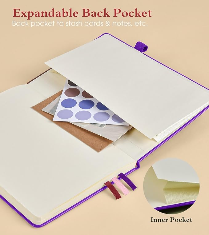 PAIBAS Graph Notebook for Women Men, 160 Pages Grid Paper, Graphing Notebooks for School, Work, Quad Ruled, Inner Pocket, A5 Hardcover Vintage Leather Journals for Writing, 5.8"x8.5" (Purple) - Bloomnest
