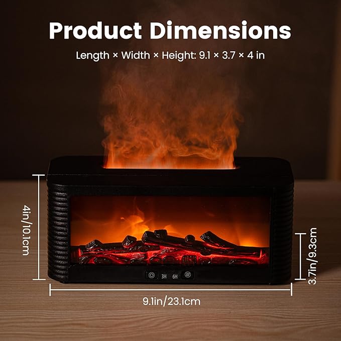 Flame Fireplace Aroma Essential Oil Diffuser, 250ml Ultrasonic Aromatherapy Humidifier with 9 Color LED Lights & Timer, Fireplace-Style Cool Mist Air Diffuser for Home Bedroom Office Yoga - Bloomnest