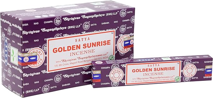 EARTH Satya Golden Sunrise Incense Sticks 15 GMS (Pack of 12) (Green Certified) Indian Perfumed Hand Rolled Agarbatti Perfect for Worship,Relaxation, Medication. Earth