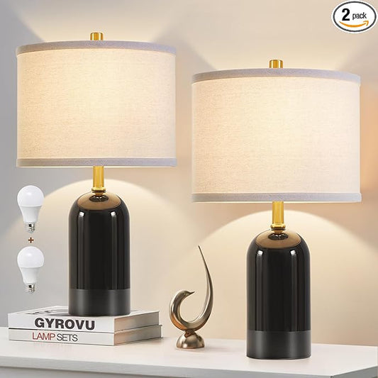 GyroVu Modern Ceramic Table lamp Set of 2, 3 Color Temperature Bedside lamp 21.5" Tall Nightstand Lamp End Table Lamps for Living Room Bedroom (Bulbs Included) - Bloomnest
