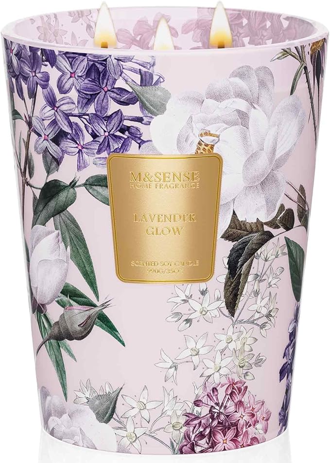 M&SENSE Extra Large Lavender Soy Candles for Home Scented 35oz 150 Hour Long Lasting Slow Burning, 3-Wick Natural Aromatherapy Candle Highly Scented Home Fragrance Gift for Women Men - Bloomnest