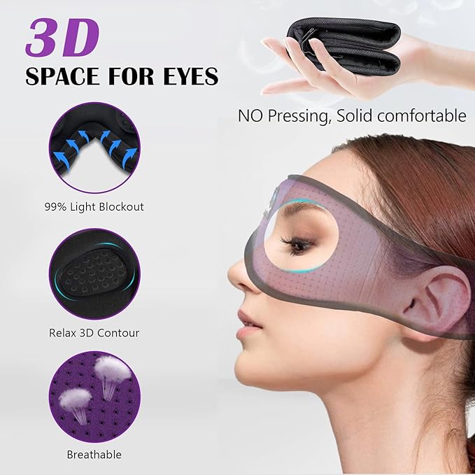 Sleep Headphones, Sleep Mask Bluetooth Wireless Music Eye Mask, Mask with Bluetooth Headphones Ultra-Thin Stereo Speakers Perfect for Sleeping (Purple) - Bloomnest