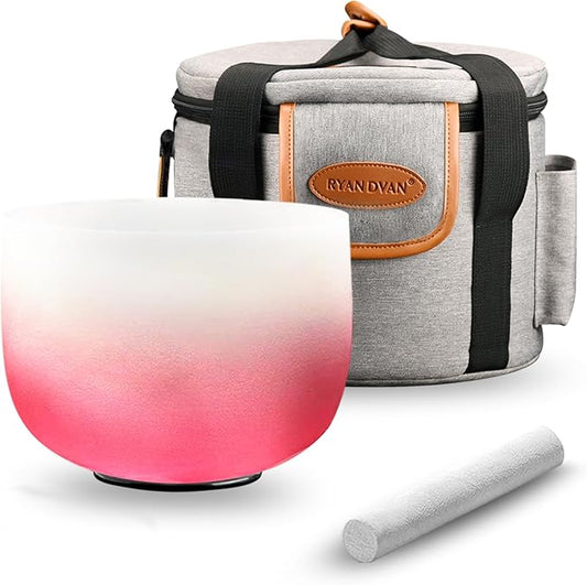 Ryan Dvan 12 Inch C Note Gradient Design Frosted Root Chakra Crystal Singing Bowl with Free Heavy-Duty Carrying Case and Suede Striker O-Ring - Bloomnest
