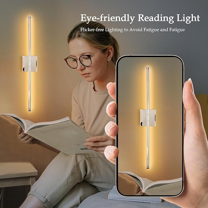 LED Wall Sconce with Remote Control, LED Wall Light, 5 Colors 3000K-6500K & Dimmable, Hardwire Wall Lamp for Living Room, Bedroom, Chrome - Bloomnest