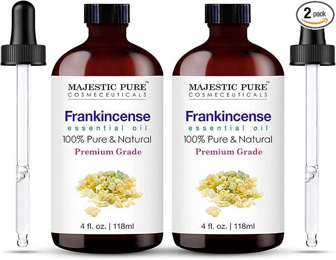 Majestic Pure Essential Oil with Glass Dropper - 100% Pure and Natural - Essential Oils for Diffuser, Aromatherapy, Soap and Candle Making, Frankincense Essential Oil, Frankincense Oil, 4FlOz Pack of2 - Bloomnest