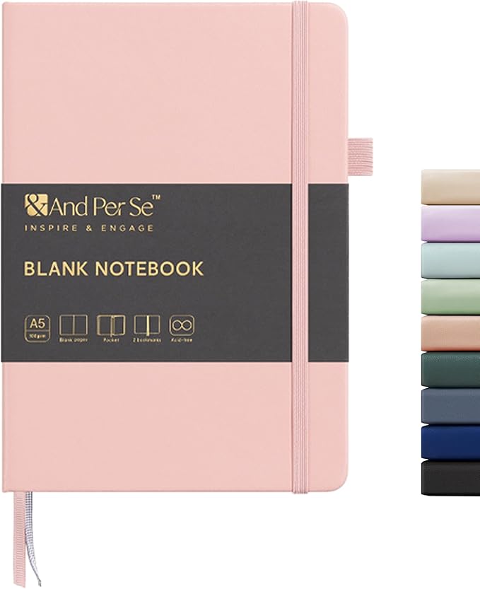 &And Per Se Blank Journal Notebook, 160 Pages, A5 5.7 x 8 inches 100 gsm Thick Paper Notebook Journals for Writing, Hardcover Notebook(1 Pack, pink) - Bloomnest