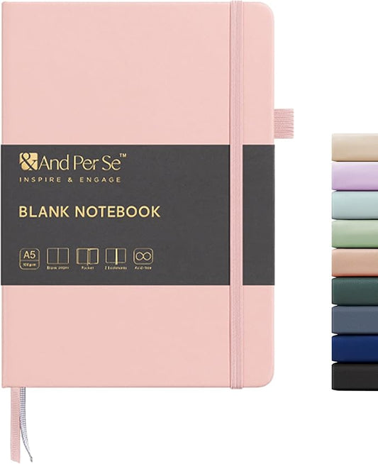 &And Per Se Blank Journal Notebook, 160 Pages, A5 5.7 x 8 inches 100 gsm Thick Paper Notebook Journals for Writing, Hardcover Notebook(1 Pack, pink)
