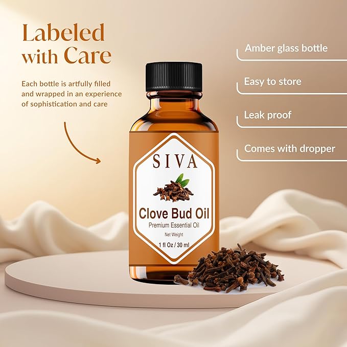 Siva Clove Bud Essential Oil - 1 Fl Oz – 100% Natural Clove Bud Oil - for Diffuser, Face, Skin Care, Aromatherapy, Hair Care, Scalp and Body Massage - with Dropper - Bloomnest