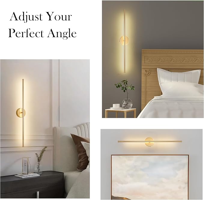 Battery Operated Wall Sconces with Remote Control, Dimmable Wall Sconces Set of Two, 350°Rotate, 3000K LED Gold Wireless Wall Light for Living Room, Bedroom, Hallway, 40.1 Inch (2 Pack) - Bloomnest