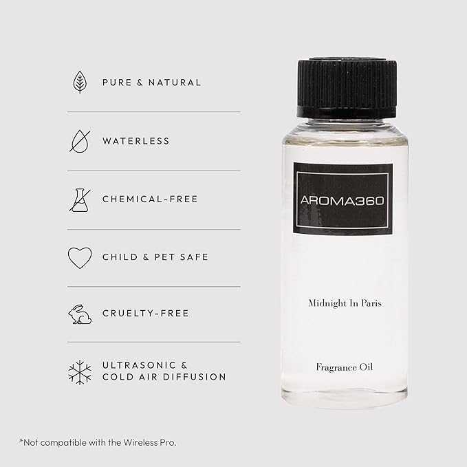 Aroma360 Diffuser Oil - Midnight in Paris - Aromatherapy Essential Fragrance Oil - Sandalwood, Warm Virginia Cedar & Beautiful Iris - 120ML 4.1 Fl oz - Bloomnest