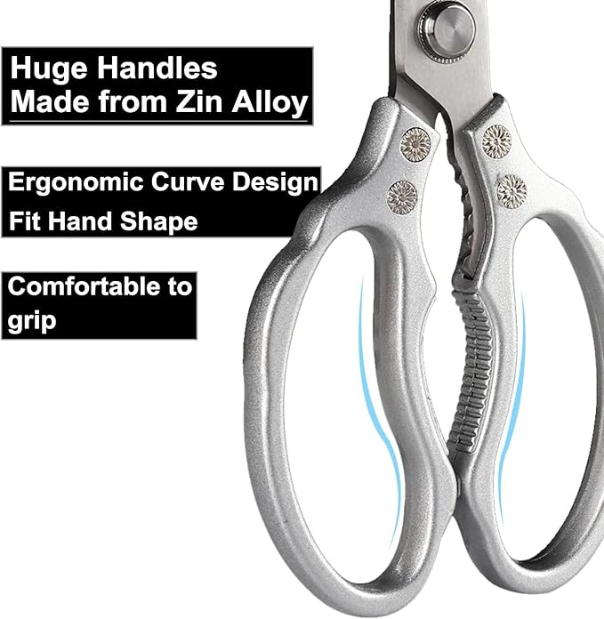 AWinjoy Heavy Duty Sharp Kitchen Scissors, Dishwasher Safe, Cooking Shears for Meat, Chicken, Fish, Poultry, Herb, Bread (Silver) - Bloomnest