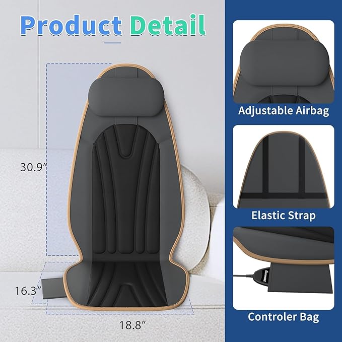 Sotion Back Massager for Chair, Heated Seat Cushion Massager with Neck Traction, Vibration Massage Pad for Full Body Massage for Office Chair, Home Use - Bloomnest