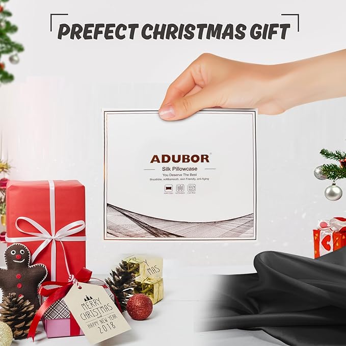 Adubor 100% Silk Pillowcase - Mulberry Silk Pillow Cases, 23 Momme 6A Grade Fibers, Silk Pillow Case for Hair and Skin Health, with Hidden Zipper (Queen 20''x30'', Black, 1PC) - Bloomnest