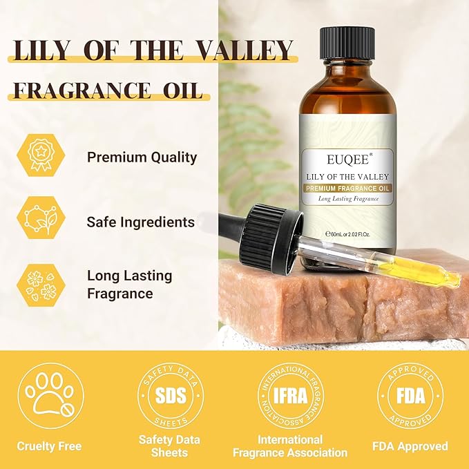 EUQEE 60ML Lily of The Valley Fragrance Oil Premium Essential Oil with Glass Dropper for Diffuser, Soap Candle Making - 2.02 Fl oz - Bloomnest