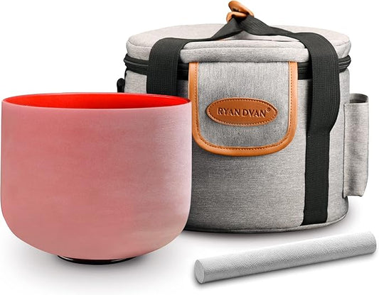 RYAN DVAN 8” C Note Red Frosted Root Chakra Crystal Singing Bowl with Free Heavy-Duty Carrying Case and Suede Striker O-Ring - Bloomnest