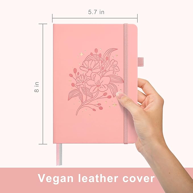 &And Per Se Dotted Journal Notebook for Women&Men with Pattern, A5 Leather Hardcover, 160 Pages 100GSM Thick Dotted Paper, 3 Sheets of Stickers Included(Blush) - Bloomnest