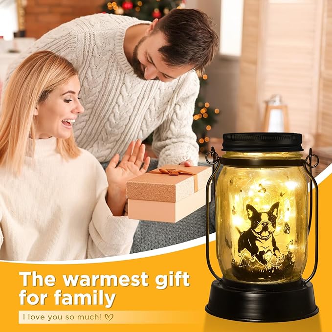Boston Terrier Gifts for Women/Men Boston Terrier Solar Lanterns Mom Birthday Dog Lovers Lantern Pet Loss Dog Memorial Lights Solar Garden Decoration for Yard, Patio,Backyard,Porch Torches Light - Bloomnest
