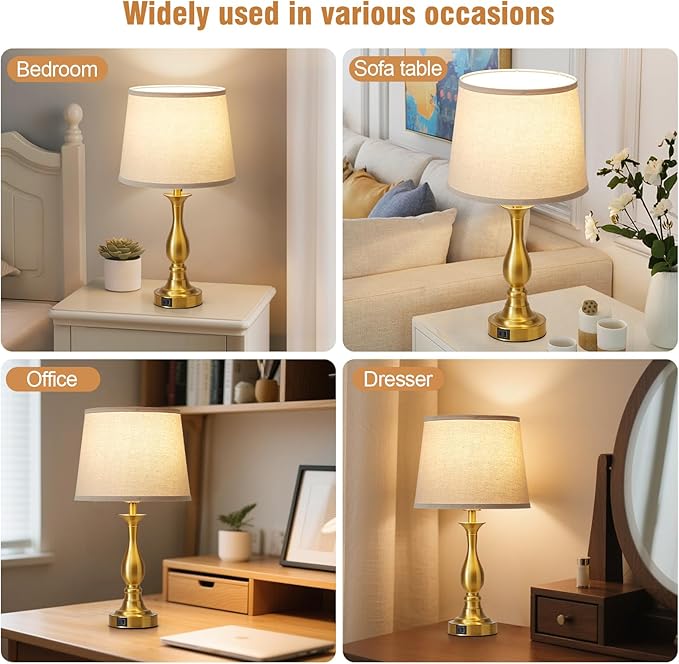 Bedside Table Lamp Touch Control Bedroom Lamps with USB A and C Charging Port 3 Way Dimmable Touch Lamps for Nightstand Living Room Bedroom Dorm Home Office Reading, Set of 2 - Bloomnest