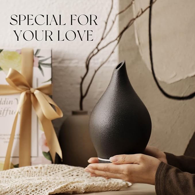 Porseme 150ml Essential Oil Diffuser Ceramic Color Changing Aroma Air Diffusers Aromatherapy Ultrasonic Cool Mist Humidifier 6 Running Hours for Spa Office Sleeping Yoga (Black Ceramic) - Bloomnest