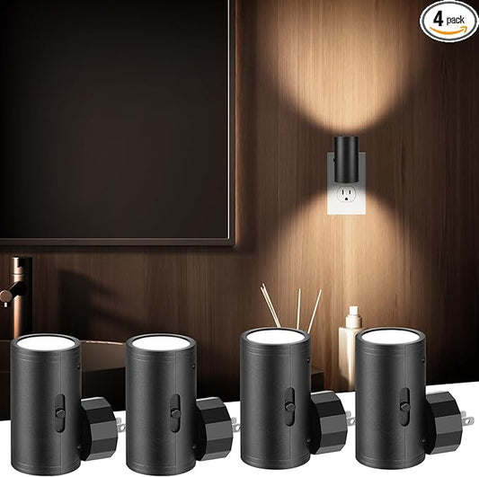 LED Night Lights Plug into Wall,Dusk to Dawn Sensor Night Light,0-300LM Adjustable Brightness,Warm White 2700K,Dimmable Night Lights for Kitchen Hallway Bedroom Bathroom 4 Pack - Bloomnest