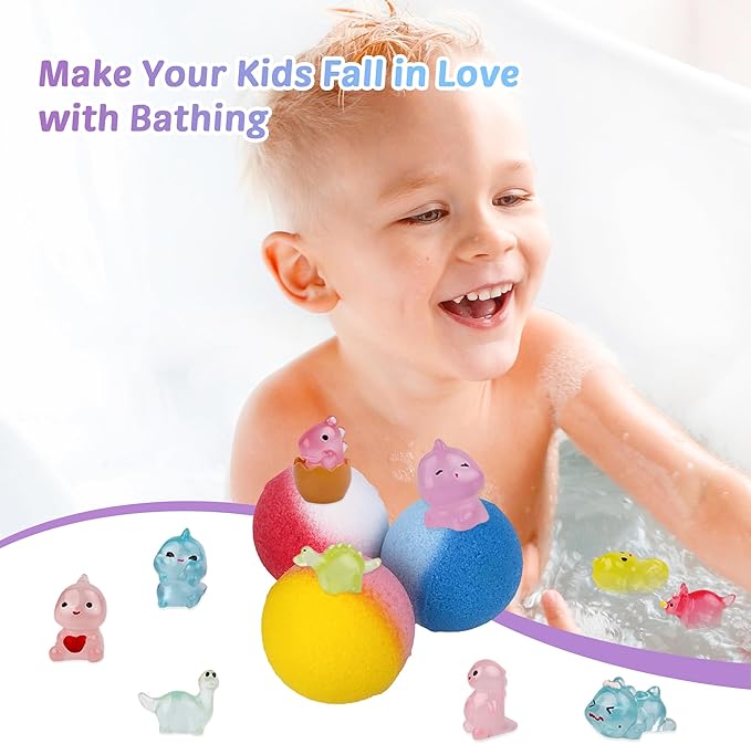 Bath Bombs for Kids, 12 Pcs Bath Bombs with Glow in The Dark Dinosura Surprise Inside, Handmade Organic Bubble Bath Ball Gift Set for Boys and Girls, Gift for Birthday Christmas Easter - Bloomnest