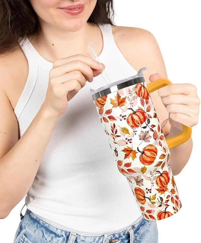 Ceovfoi 40 oz Fall Pumpkin Tumbler Insulated Stainless Tumbler, Autumn Travel Coffee Cup Water Bottle, Fall Stuff Decor Accessories - Bloomnest
