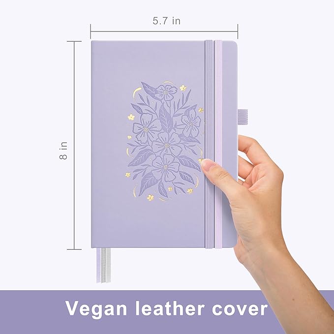 &And Per Se Dotted Journal Notebook for Women&Men with Pattern, A5 Leather Hardcover, 160 Pages 100GSM Thick Dotted Paper, 3 Sheets of Stickers Included(Lavender) - Bloomnest
