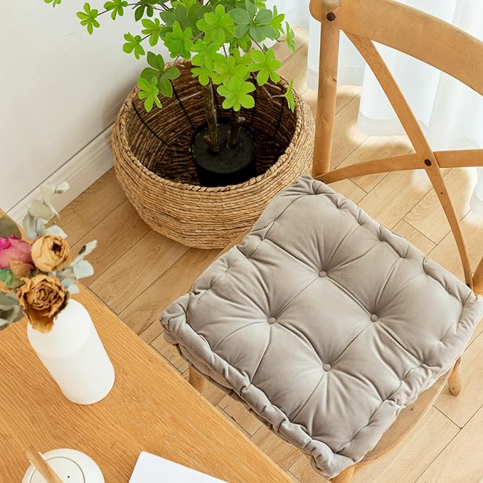 Square Floor Cushion, 15" Soft Velvet Floor Seating Pillow Cushion with Handle Thicken Decorative Floor Pillow Cushion for Yoga Living Room Balcony Outdoor Bedroom Tatami, Grey - Bloomnest
