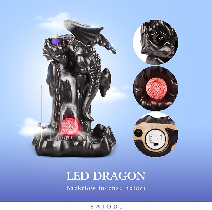 Dragon Backflow Incense Holder Waterfall Incense Burner, Smoke Incense Holder,with 70 Backflow Incense Cones+50 Incense Stick,1 Mat,1 Tweezers Ornament Home Decor（Black Brown） - Bloomnest