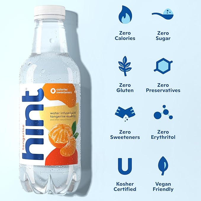 Hint Fruit-Infused Bottled Water, Tangerine - Sugar Free Flavored Water with Zero Calories, Naturally Flavored, and No Artificial Sweeteners - 16 Fl Oz (Pack of 12) - Bloomnest