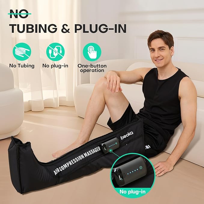 beoka Leg Massager for Circulation and Pain Relief, Leg Recovery System for Fast Recovery, Cordless Air Compression Boots with 3 Modes 5 Intensities for Athletes Runners and Travelers-M