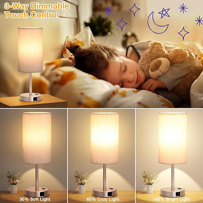 Dicoool Touch Bedside Table Lamp with USB - 3 Way Dimmable Lamp for Bedroom Nightstand, Desk Lamp with Charging Station for Dorm, Office, Living Room,Kids Room - Bloomnest