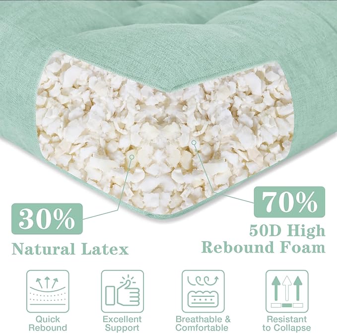 Sage Green Square Floor Pillow Meditation Cushions, Large Floor Sitting 22"x22"x4.6", Tufted Cushions for Yoga Living Room Tatami Home Decor 2 Pack - Bloomnest