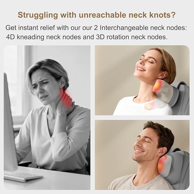 Rainwolf Shiatsu Neck and Back Massage Cushion with Heat - 4D Deep Tissue Kneading Full-Back Massager for Relief Stress, Adjustable Intensity & Height, for Office Chair & Home - Bloomnest