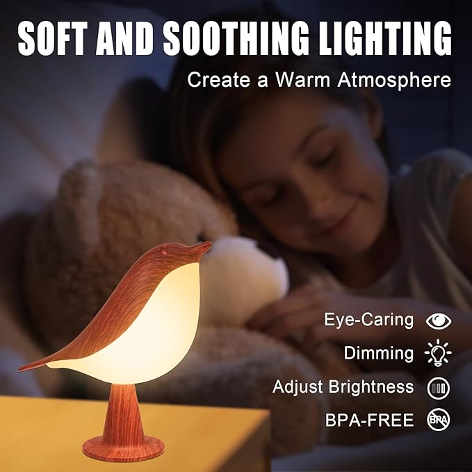 Bird Small Desk Lamp, Dimmer Kids Night Light for Bedroom, Cordless Table Lamp with 3 Color Temperature and Touch Sensor, Rechargeable Bedside lamp, Hummingbird Lamp - Bloomnest