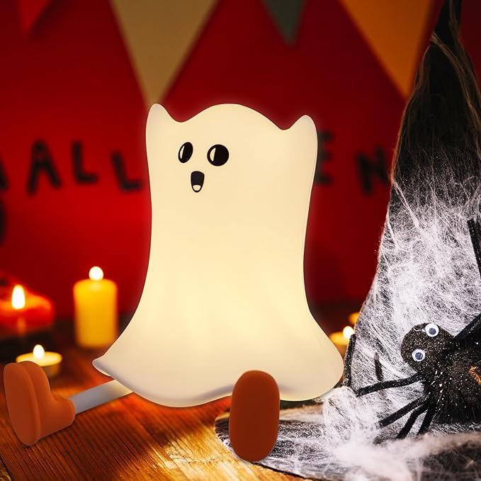 Ghost Night Light Silicone Cute Halloween Ghost Decor Night Light for Breastfeeding Squishy Ghost Nightlight Cordless Rechargeable Dimmable Touch Fun Bedside Light Lamp for Halloween Gifts - Bloomnest