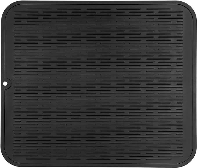 Silicone Dish Drying Mat for Multiple Usage,Easy clean,Eco-friendly,Heat-resistant Silicone Mat for Kitchen Counter or Sink,Refrigerator or Drawer Liner Black 2XL 24 inches x 18 inches - Bloomnest