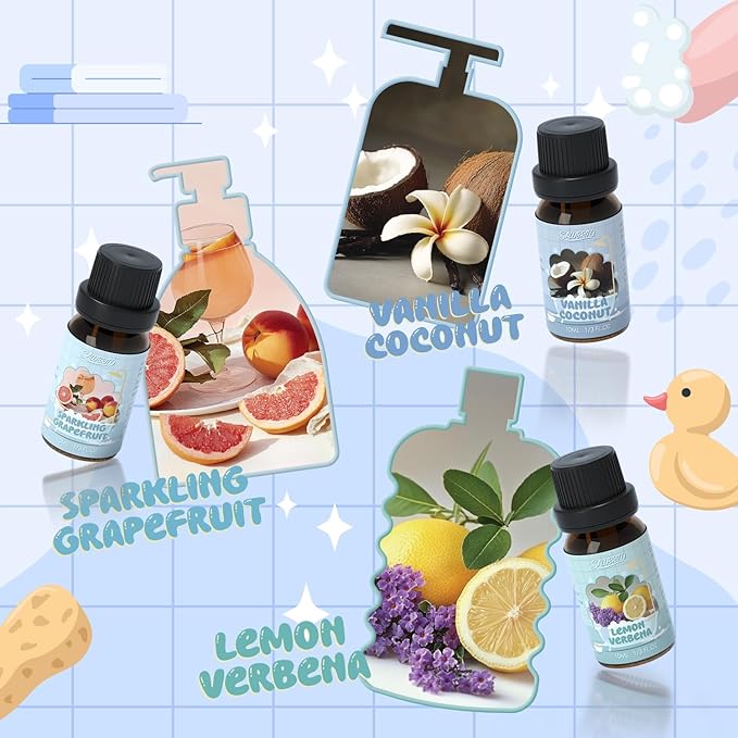 SALUBRITO Bath Fragrance Oils, Premium Essential Oil Set for Diffuser, Soap, Candle Making Scents, Vanilla & Coconut, Sparkling Grapefruit, Lemon Verbena, Amber Oud, Charming Bloom, Lavender Field - Bloomnest